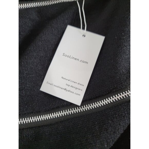 SooLinen Womens Cross Zipper Turtleneck Crop Sweater One Size Black Pullover New - Picture 3 of 6